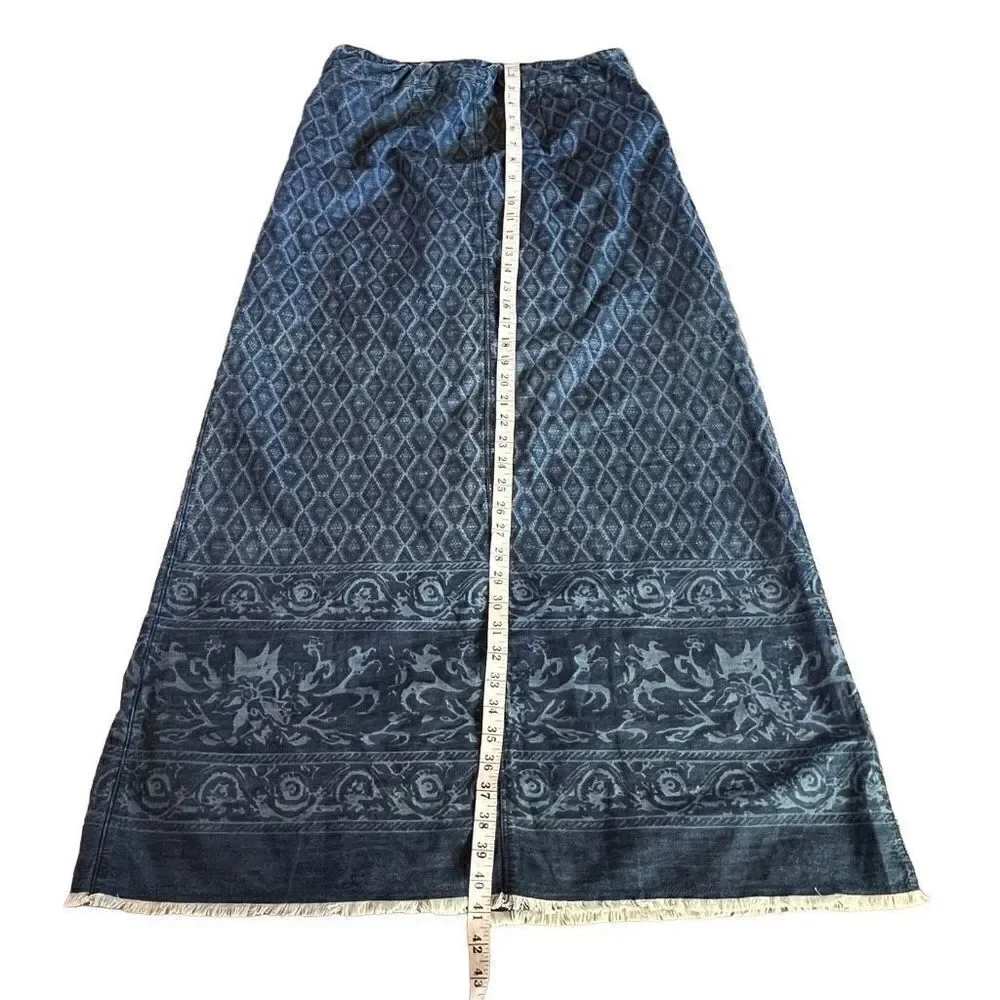 Soft Surroundings Ashbury Printed Denim Button Front Midi skirt size M